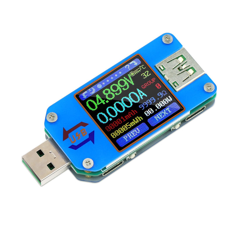 DROK USB Power Meter, DC 4-24V 5A LCD USB A&C Voltage Current Display USB Tester Multimeter, Test Speed of Charger Cables, Capacity of Power Bank, QC 2.0 3.0 Blue USB-A&USB-C Pro