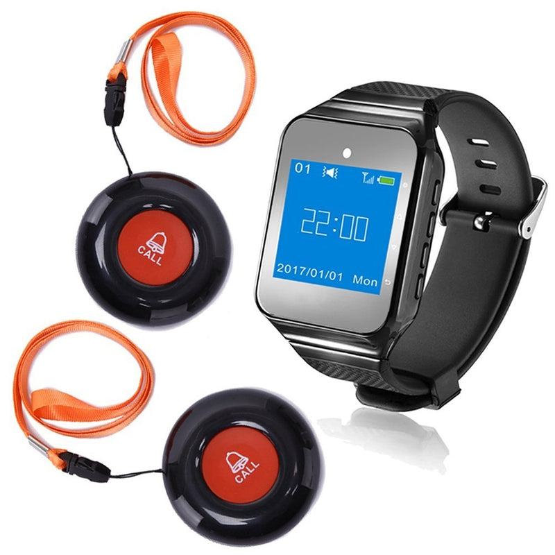 [Australia - AusPower] - CallToU Wireless Caregiver Pager Call Button 500+Feet Nurse Alert System for Elderly Monitoring Waterproof Call Bell for Home 1 Receiver Wrist Pager 2 SOS Call Buttons 2 call buttons + 1 watch receiver 