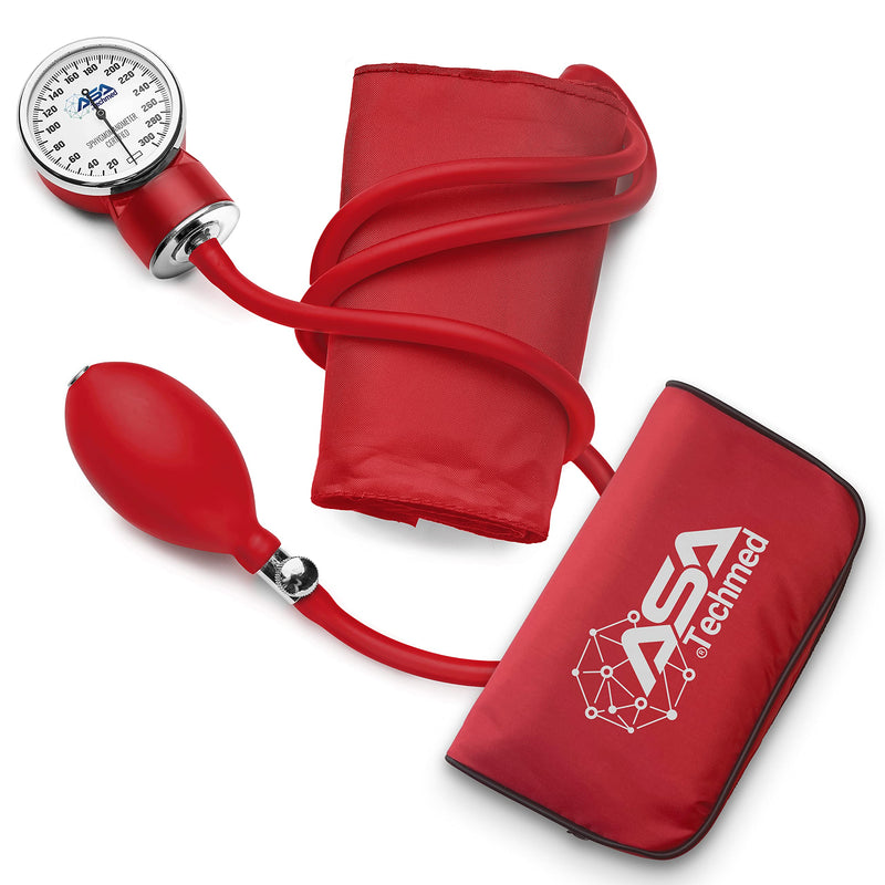 ASA TECHMED Manual Blood Pressure Monitor - Aneroid Sphygmomanometer for Nurses, Universal Standard Blood Pressure Cuff, Nurse Essentials with High-Molecular Nylon Arm Cuff (Red)