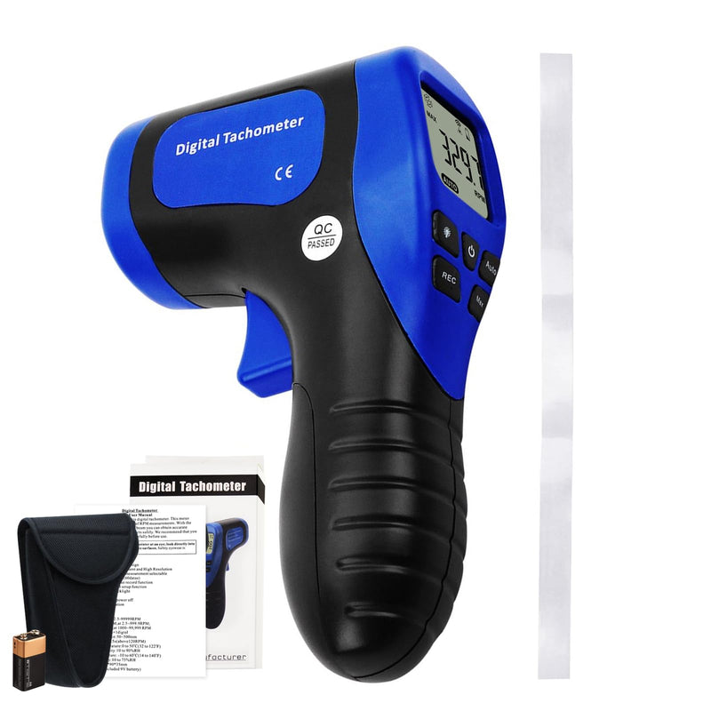 2.5-99999 RPM Record (60 Data)/MAX/MIN/AVG Function Handheld Digital Laser Non-Contact Tachometer Speedometer Surface