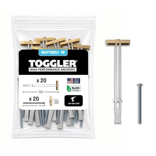 TOGGLER SNAPTOGGLE drywall toggle anchors with 1/4-20 round head bolts, 20 pack