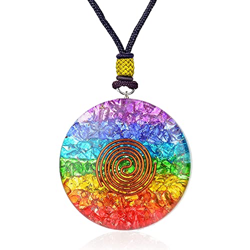 Orgonite Crystals Seven Chakra Rainbow Orgone Pendant - Orgone Chakra Healing Stones Necklace for Yoga, Meditation, Reiki Gifts, Office & Home Decor