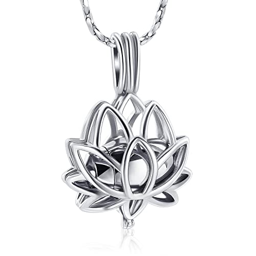 Imrsanl Cremation Jewelry for Ashes - Lotus Flower Ashes Pendant Necklace with Mini Keepsake Urn Memorial Ash Jewelry Silver
