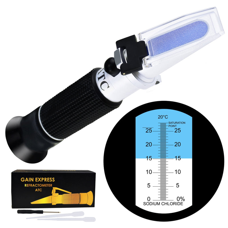 [Australia - AusPower] - 0-28% Salinity Refractometer ATC, Sodium Chloride (NaCl) Salt Level Meter Tester, Test Kit for Sea Water Brine Seawater Food Industry Pickle Soy Sauce, ±0.2% Accuracy 