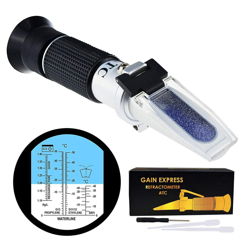 [Australia - AusPower] - 5-in-1 Automotive Battery Antifreeze Refractometer ATC for Specific Gravity, Ethylene Propylene Glycol System & Windshield Screenwash Fluid, Freezing Point Measurement Tester Meter Coolant Condition 