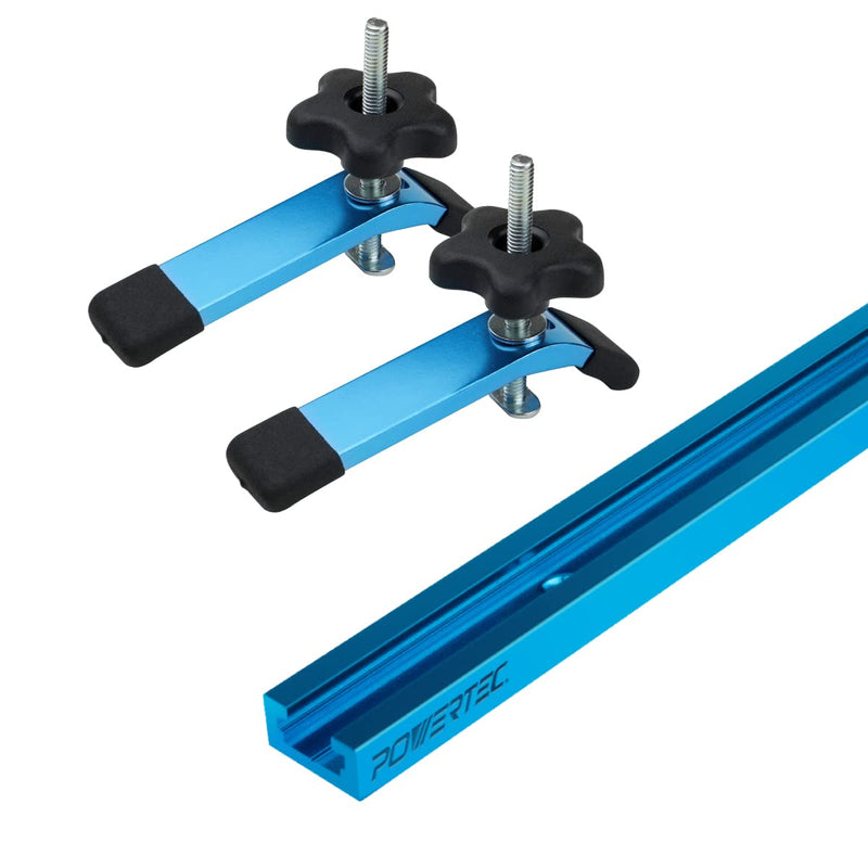 POWERTEC 71169 48-Inch Universal T-Track with 2 Hold-Down Clamps, anodized blue 48" T track + HD Clamp