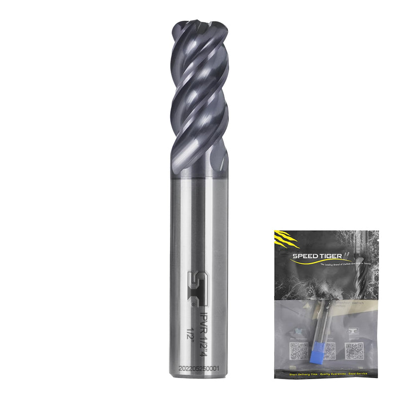 [Australia - AusPower] - SPEED TIGER Carbide Corner Radius End Mill - 4 Flute - IPVR1T3/8 0.02" 4 (1 Piece, R0.02, 3/8") - Unequal Flute Spacing & Helix Design - for Titanium - Mill Bits Sets for DIYers & Professionals 3/8 in 