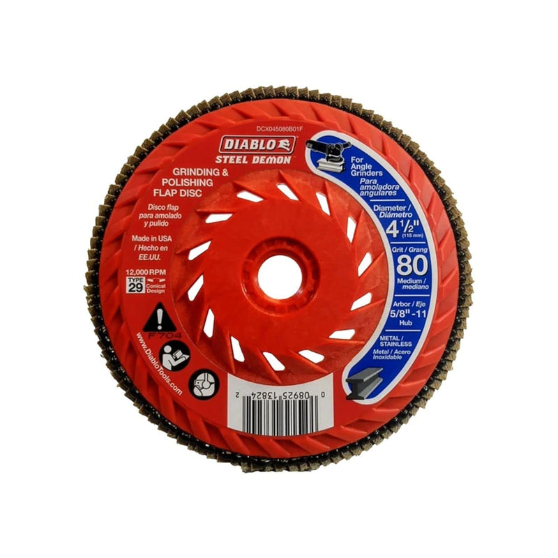 [Australia - AusPower] - Diablo Steel Demon Flap Disc for Metal with Speed Hub - 4-1/2", 80-Grit, Medium Grit, 12,000 Max RPM, Type 29 - DCX045080B01F 