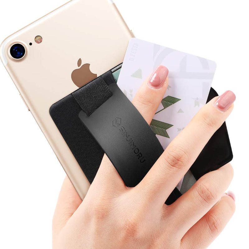 [Australia - AusPower] - Sinjimoru Phone Grip Card Holder with Phone Stand, Secure Stick on Wallet for iPhone with Pop Out Stand for Table. Sinji Pouch B-Grip Black Adhesive Wallet 