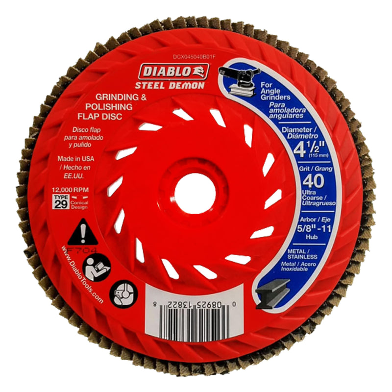 [Australia - AusPower] - Diablo Steel Demon Flap Disc with Speed Hub for Metal, Fast Material Removal & Polishing - Ultra Coarse, 40-Grit, 4-1/2" Diameter, 5/8-11" Arbor, Type 29 Hub - DCX045040B01F 