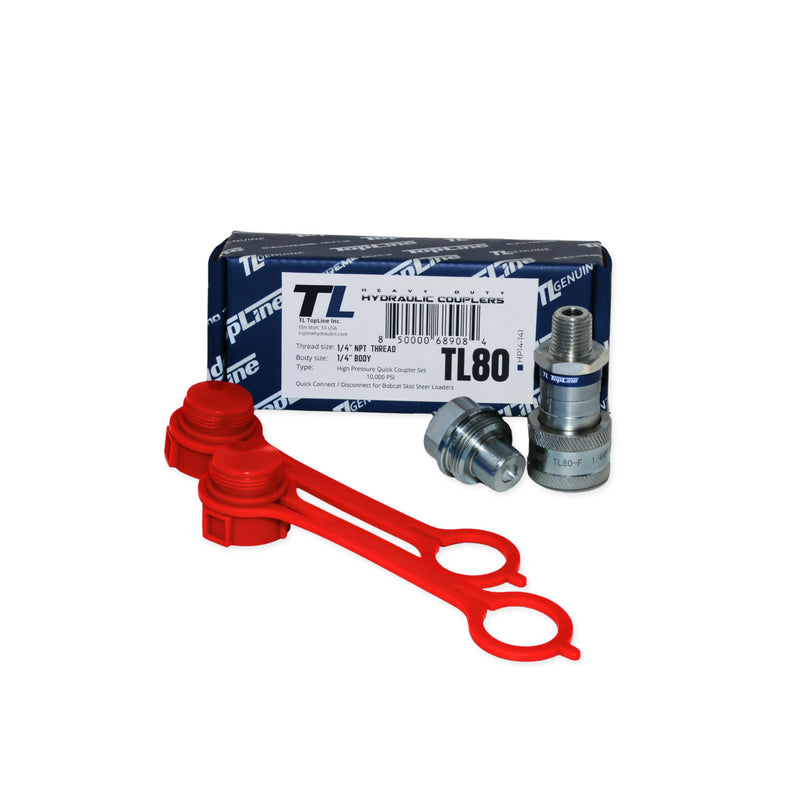 [Australia - AusPower] - 1/4" Body Hydraulic Quick Connect Coupler Set | 1/4" NPT Thread | 10,000 PSI High Pressure | Heavy-Duty Industrial | Dust Caps Included | Compatible with C-604 Style Fittings | Model TL80 