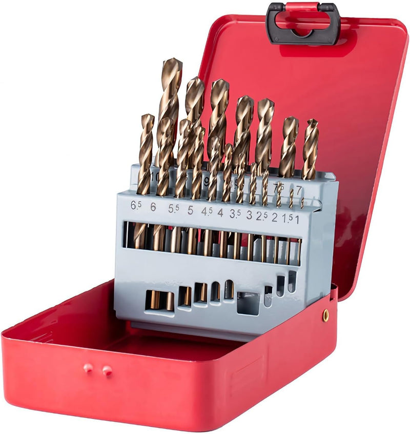 M35 Cobalt Steel Drill Bit Set, 19-Piece Metric (1mm-10mm), HSS-CO Jobber Bits with 135° Split Point & Metal Case, Professional Kit for Hardened Metal, Stainless Steel, Cast Iron 19pcs(Metal Case)
