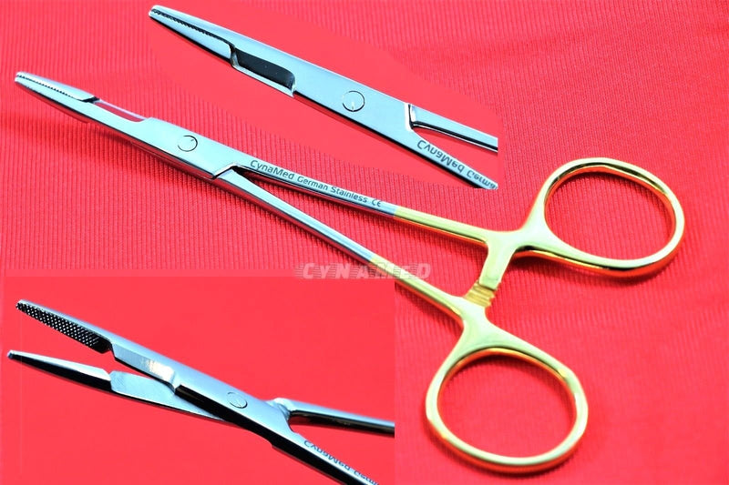 [Australia - AusPower] - Dental Instrument Olsen Hegar Needle Holder Premium German with Gold Rings Serrated 6.5" 16.5cm 1 Piece Cynamed 