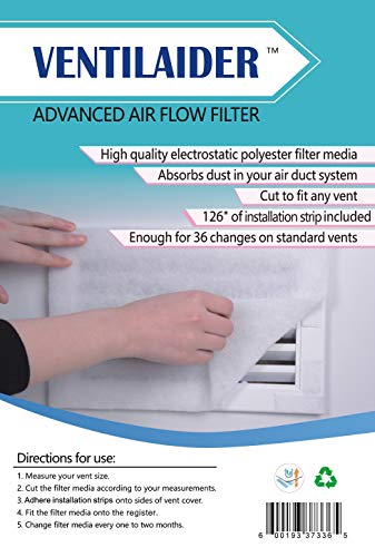 Ventilaider 20 x 84 inch electrostatic furnace vent filter media with 126 inches of adhesive tape set