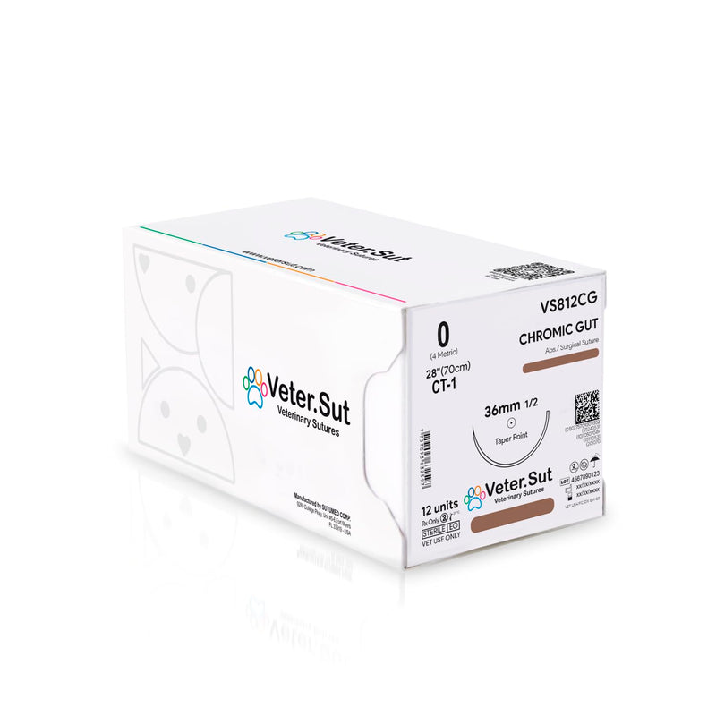 [Australia - AusPower] - VeterSut CHROMIC GUT Absorbable Surgical Suture USP Size 0, (CT-1) 1/2 36mm Taper Point Needle, 28 Inches (70 cm), 12 Count, Veterinary Use 