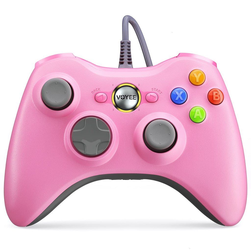 VOYEE PC Controller, Wired Controller Compatible with Microsoft Xbox 360 & Slim/PC Windows 10/8/7, with Upgraded Joystick, Double Shock | Enhanced (Pink) Pink