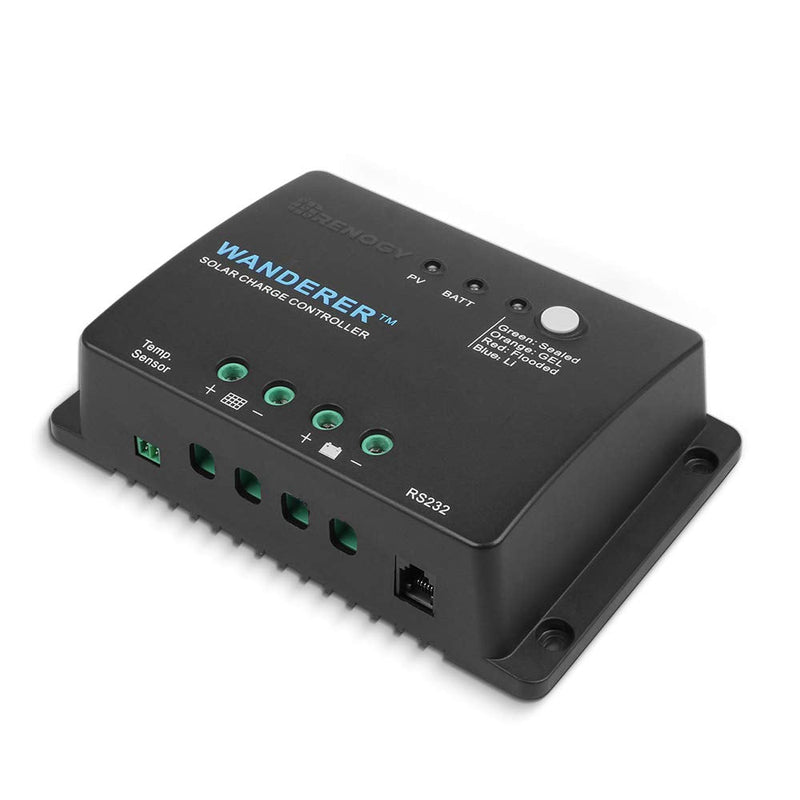Renogy Wanderer Li 30A 12V PWM Negative Ground Solar Charge Controller Solar Panel Regulator w/ Temp Sensor Function Fit for Lithium, Sealed, Gel, and Flooded Batteries, Wanderer Li 30A 30 Amp Wanderer Li Negative Ground