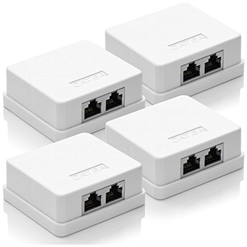 deleyCON CAT 6a Network Socket 2x RJ45 Socket FTP 10 Gbit, Pack of 4 - White | Shielded, surface-mounted mounting, Ethernet network LAN socket, RAL 9003 4 pieces