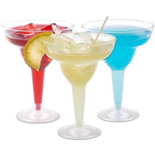Prestee 50 Clear Plastic Margarita Glasses, 12oz - Heavy Duty Margarita Glasses Disposable for Cinco de Mayo Party Decorations, Taco Party, Plastic Cocktail Cups Large (50 Count)