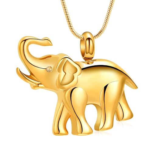 Hearbeingt Elephant Urn Necklaces for Ashes Memorial Cremation Jewelry A-Gold