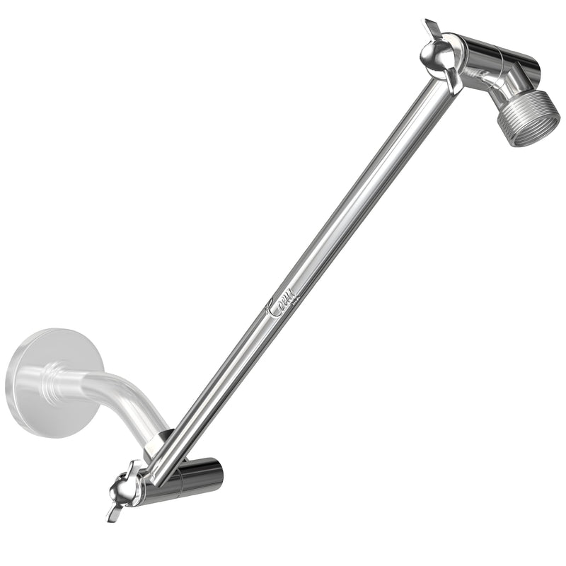 16-Inch Extra Long Shower Extension Arm. Solid Brass. Height/Angle Adjustable With a Unique Locking Gear for a Perfect Position Every time. Holds All Showerhead Sizes. 16 Inch Chrome
