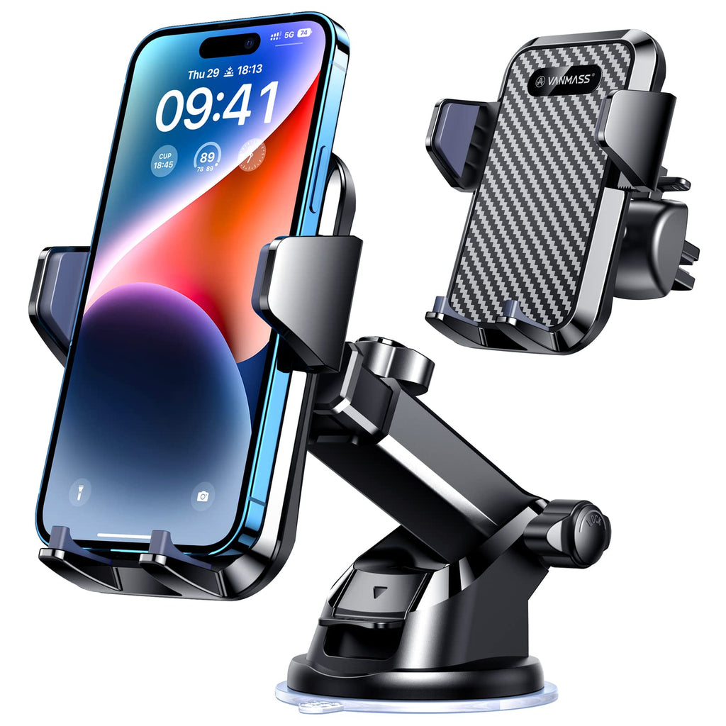 [Australia - AusPower] - VANMASS 【65+LBS Strongest Suction & Military-Grade 2024 Ultimate Car Phone Mount【Patent & Safety Certs】 Cell Phone Holder Truck Stand for Dashboard Windshield Vent for iPhone 15 Pro Max 14 Samsung Black 