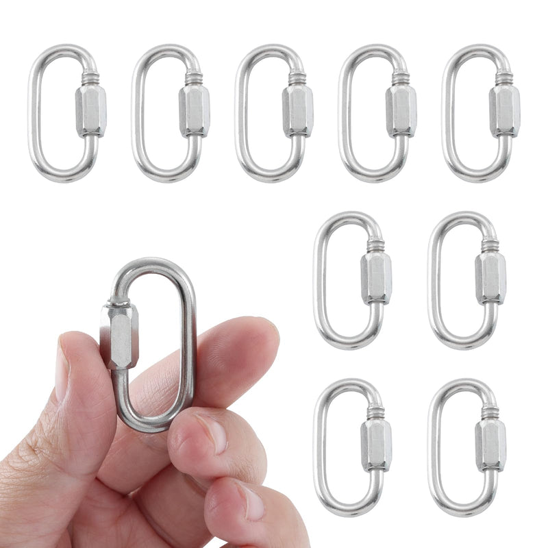 [Australia - AusPower] - HOME MASTER HARDWARE 1/8 inch Stainless Steel D Shape Quick Link Chain Links Locking Carabiner Connector Keychain Ring Buckle 10 Pack 1/8 Inch, 10 Pack 
