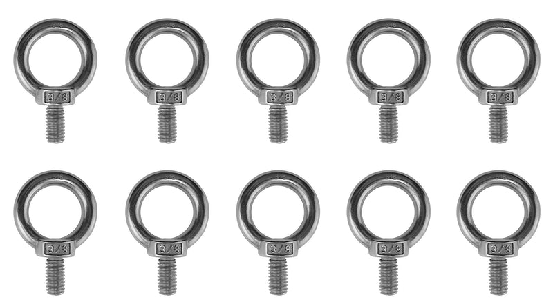 US STAINLESS 10 Pieces Stainless Steel 316 3/8" Lifting Eye Bolt 3/8" UNC Marine Grade Pitch of 16