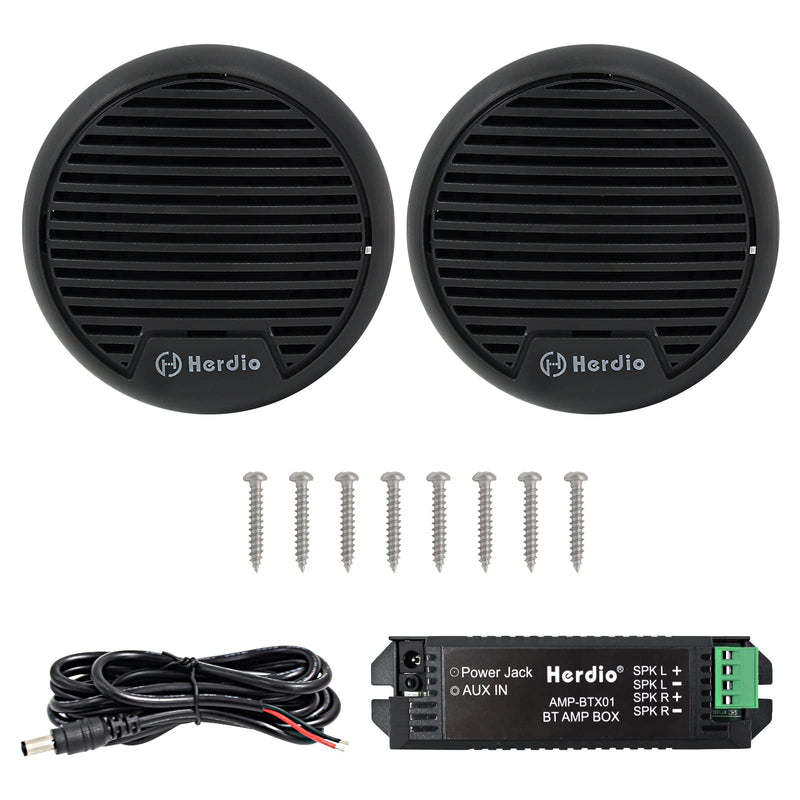 Herdio 3" inch Marine Bluetooth Speakers Boat Motorcycle Hot tub Stereo with Max Power 140 Watt (Black) Black