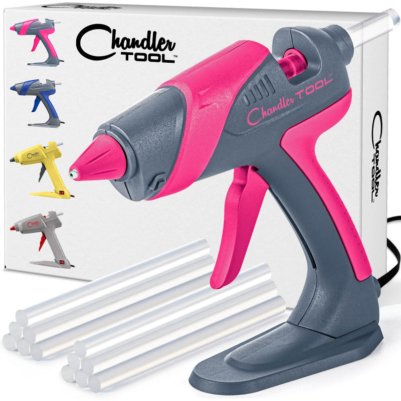 [Australia - AusPower] - Full Size Hot Glue Gun Kit for Construction, DIY & Crafts, Chandler Tool 60W High Temp Large Glue Gun with Stand-Up base & 12 Glue Sticks, Perfect for Home Repair, Arts & Crafts, Pink 