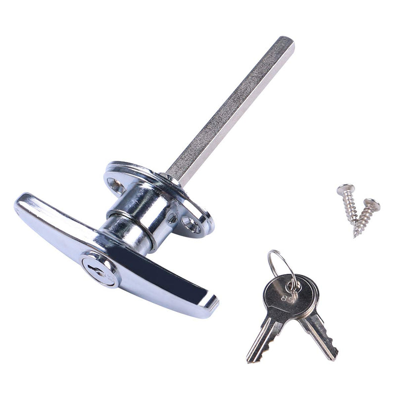 Garage Door Lock T-Handle Universal Replacement Hardware Locking for Manual Open in Chrome with 2 Keys self-Tapping Screws