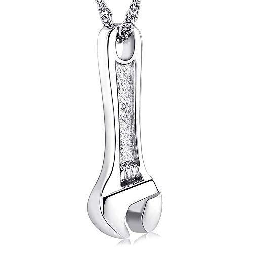 shajwo Wrench Urn Necklace for Ashes for Women Men Human Ashes Stainless Steel Hammer Cremation Jewelry for Ashes Pendant Silver