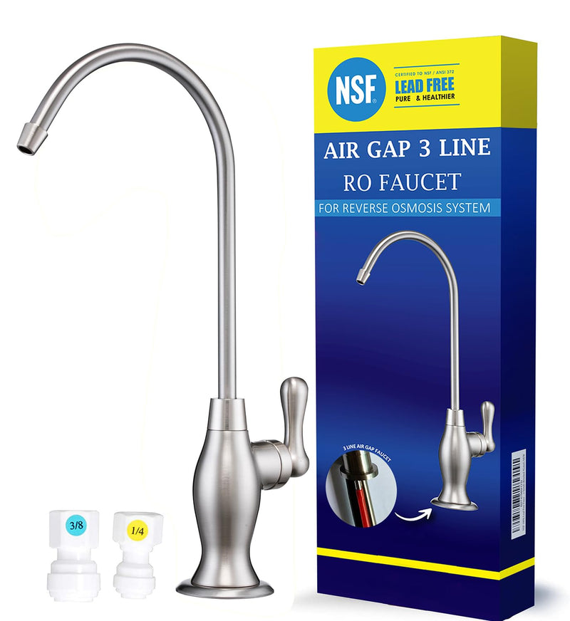 Air Gap 3 Line Lead-Free RO Faucet Drinking Water Filtration Reverse Osmosis Faucet (Brushed Nickel) NSF Certified Brushed Nickel