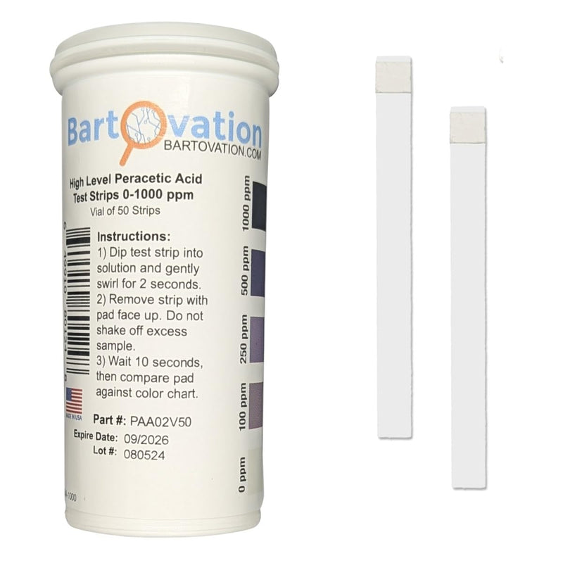 [Australia - AusPower] - Peracetic Acid Test Strips, High Level, 0-1000 ppm [Vial of 50 Strips] 