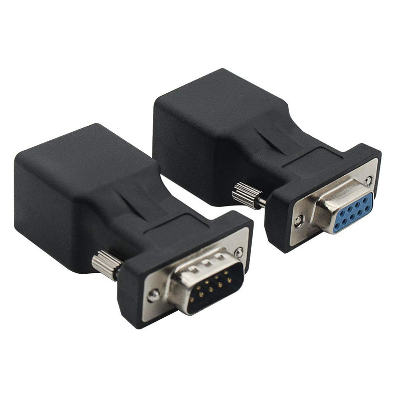 [Australia - AusPower] - VGA Extender Converter Adapter Cat5/Cat6/RJ45, DB9 9-Pin VGA 9 Pin Male to RJ45 Female Network Cable Connector 2Pack DB9 Male to RJ45 and DB9 Female to RJ45 