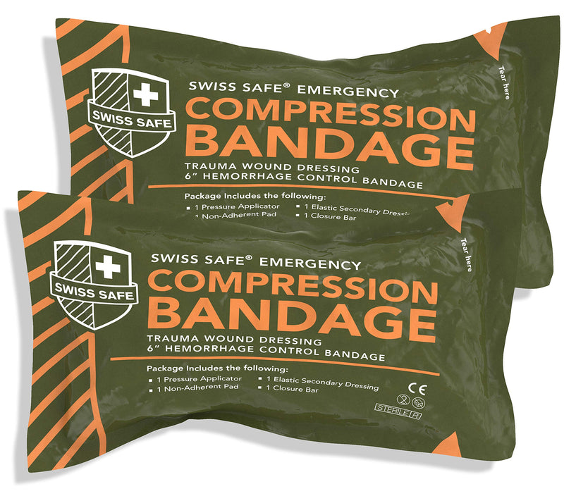 [Australia - AusPower] - Swiss Safe Israeli Bandages - [STERILE] - Authentic Pad w/Compact Design - Tactical Emergency Compression Bandage for Wound Dressing, Gunshot, First Aid and Trauma Kit - 6 Inch, 2-Pack 2 Pack 