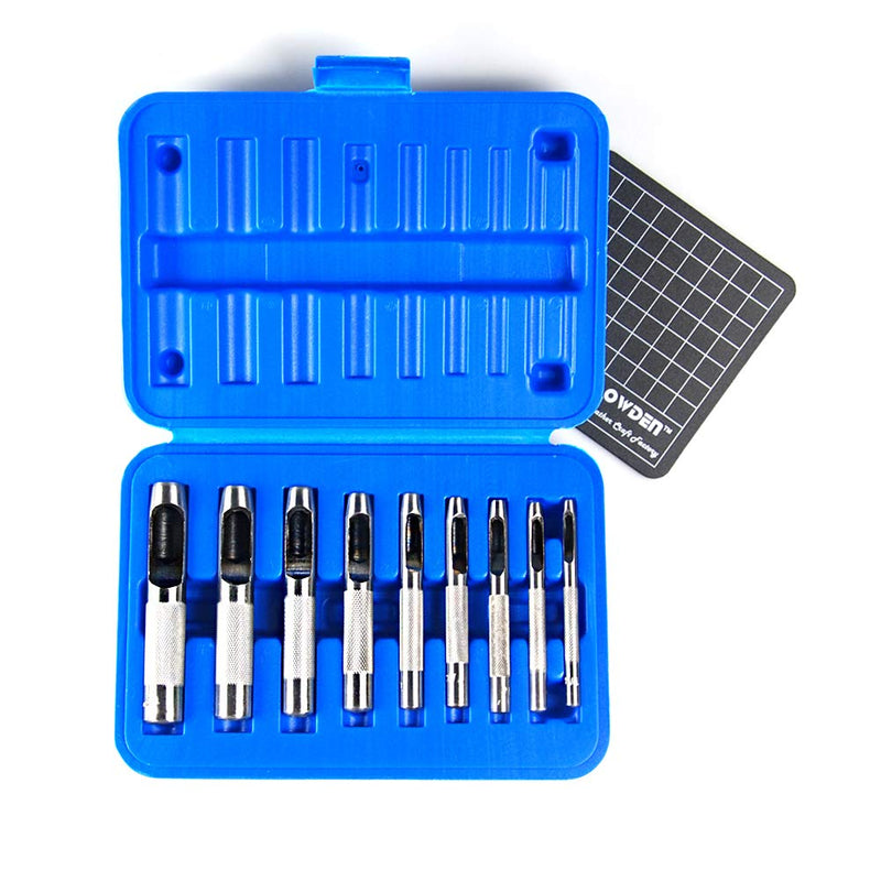 [Australia - AusPower] - 9 Pieces Hollow Punch Set (1/8"-1/2") with A Free Cutting MAT, Leather Hole Punch Set 1 9 Pieces 