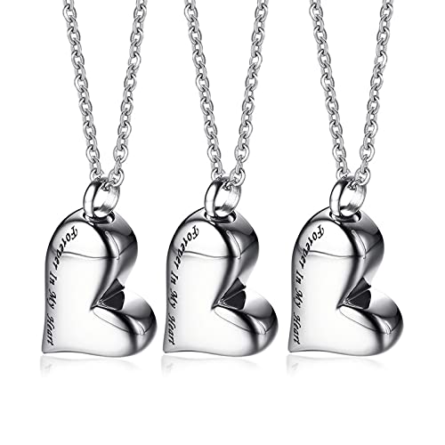 VNOX Heart Urn Necklace for Ashes - Memorial Cremation Jewelry for Ashes,Forever in My Heart Urn Locket for Ashes Stainless Steel Urns Pendant Keepsake Jewelry A.Pack of 3-Plain