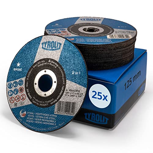 Tyrolit 25 x Basic Cutting Discs 125 mm x 1 mm x 22.23 mm A60Q | Cutting Discs for Metal, Steel & Stainless Steel I Extra Thin for Fast & Low Burr Separation of Sheets or Pipes | Long Service Life 25 pieces