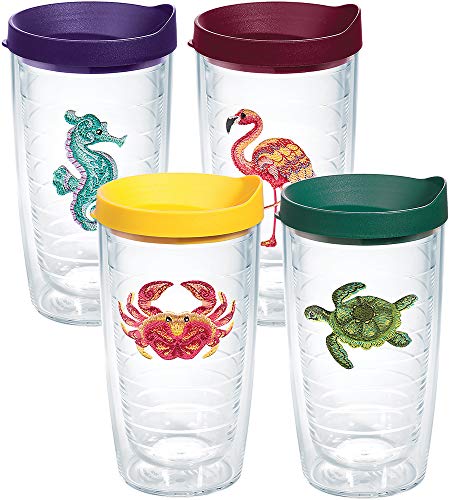 Tropical Animal Assorted 16 oz Tumbler with lid 4 Pack 16 Ounces 16oz - 4pk