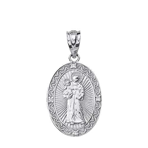 Claddagh Gold .925 Sterling Silver ‘Saint Anthony Pray for Us’ 3/4" Oval Medal CZ Pendant - Choose Pendant Only or Necklace w 16”-22” Chain