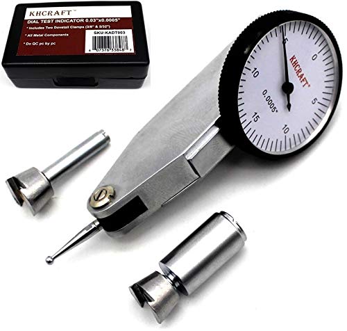Professional Dial Test Indicator 0-0.03” Range, 0.0005” Graduation – Hardened Steel All-Metal Body with Dual Dovetail Mount (3/8” & 5/32”), Machinist Gauge in Storage Case