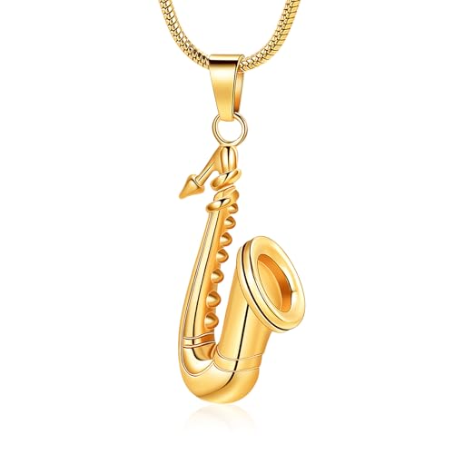 memorial jewelry Music Urn Saxophone Horn Chain Necklace Cremation Ash Keepsake Pendant Gold