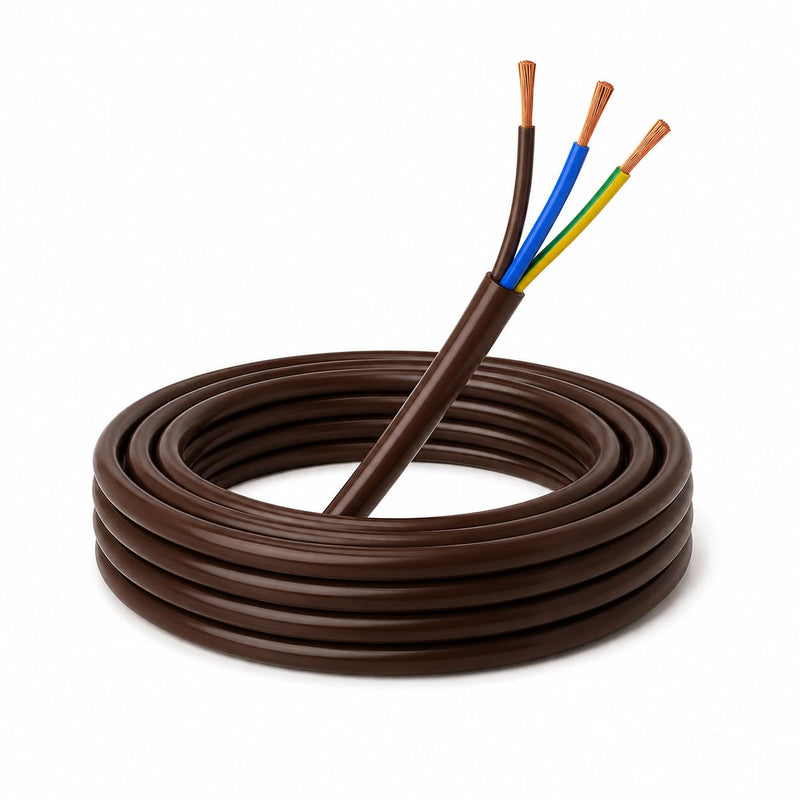 10 m Power Cable Brown 3 x 0.75 mm² 3-Core H03VV-F PVC Electrical Cable Flexible Hose Line 10 metres