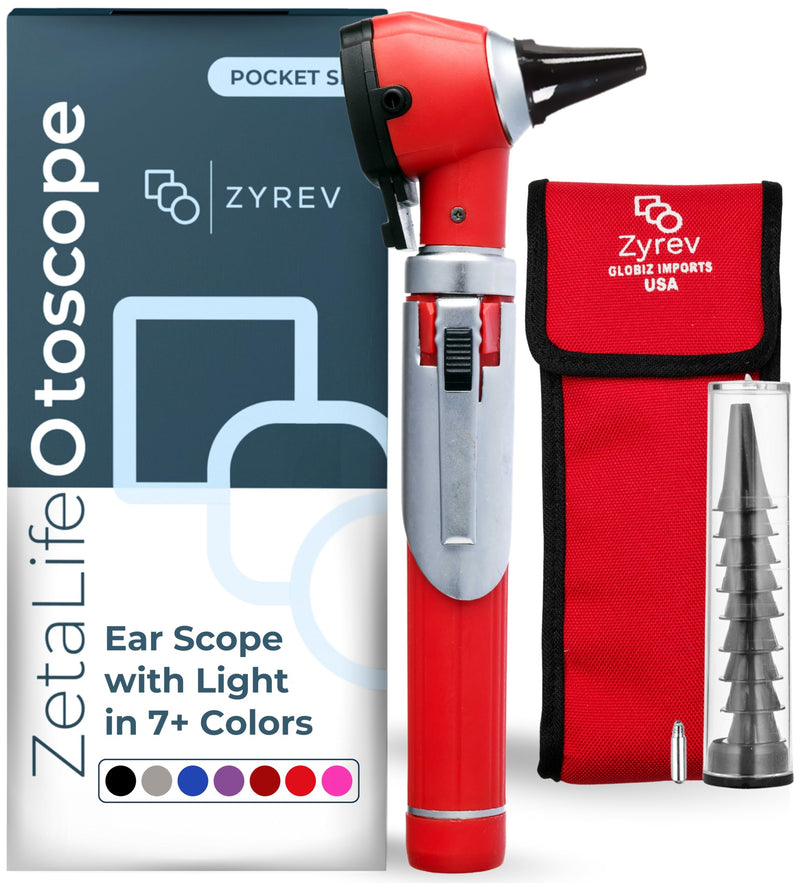 [Australia - AusPower] - Zyrev ZetaLife Otoscope - Ear Scope with Light, Ear Infection Detector, Pocket Size (Red Color) Red 