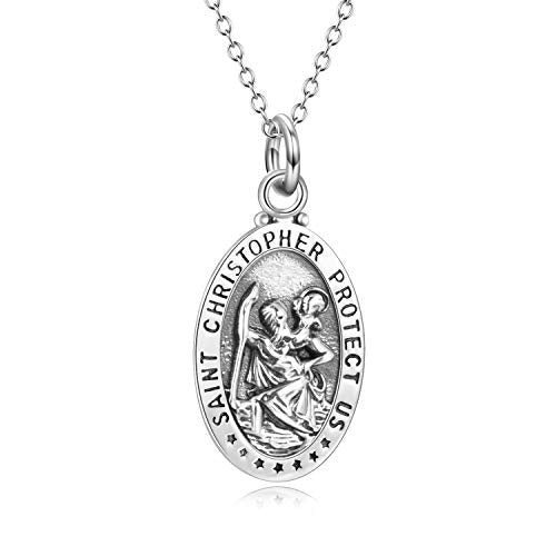 YFN 925 Sterling Silver Patron Saint Medal Necklace Amulet Necklace Protection Jewelry for Women and Men(with Gift Box) A01 St. Christopher