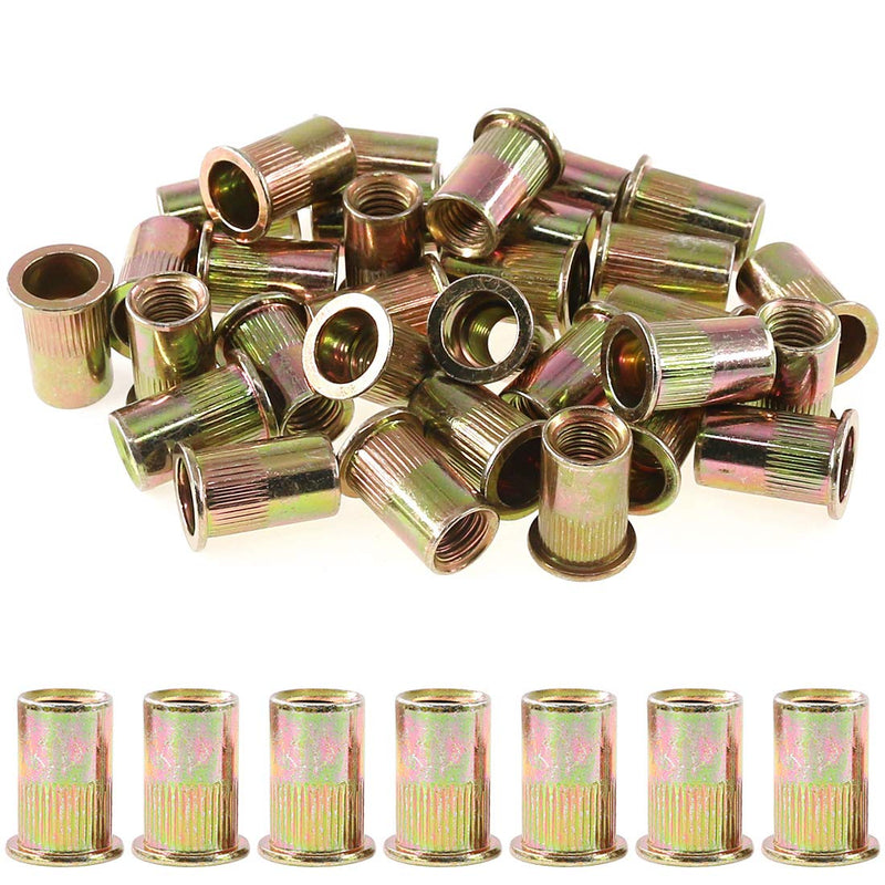 [Australia - AusPower] - 50-Pcs 1/2''-13UNC Mixed Zinc Plated Carbon Steel Rivet Nut Flat Head Insert Nutsert Assortment Kit 