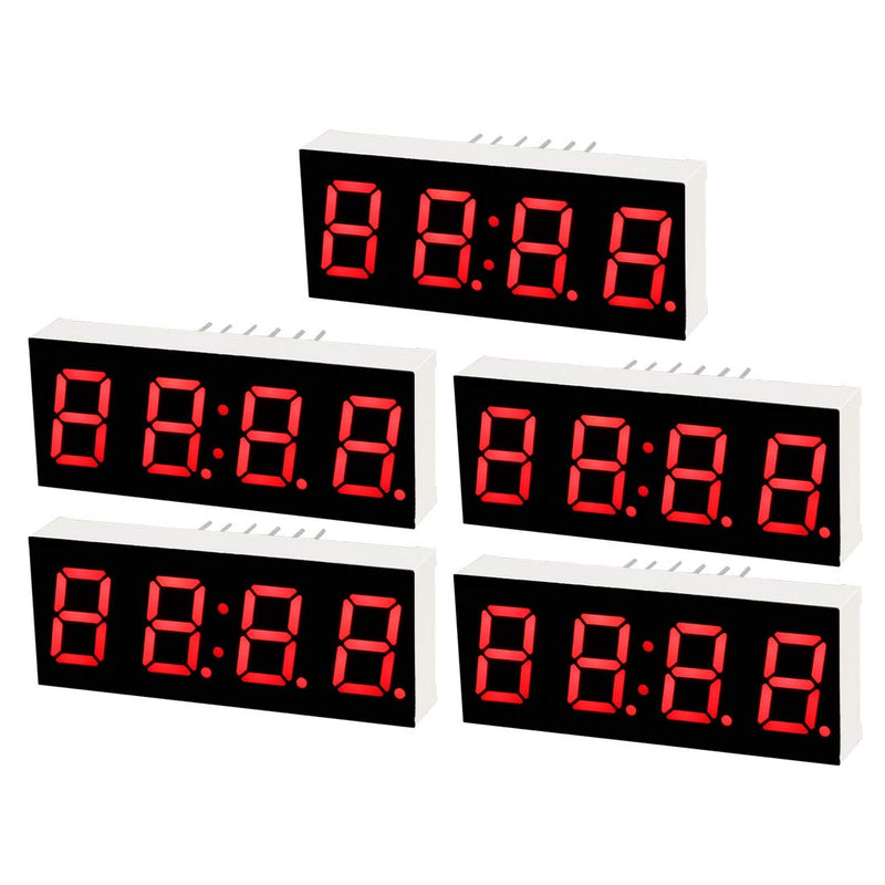 [Australia - AusPower] - uxcell Common Cathode 12 Pin 4 Bit 7 Segment Display 1.57 x 0.63 x 0.28 Inch 0.4" Red LED Display Digital Tube 5pcs 
