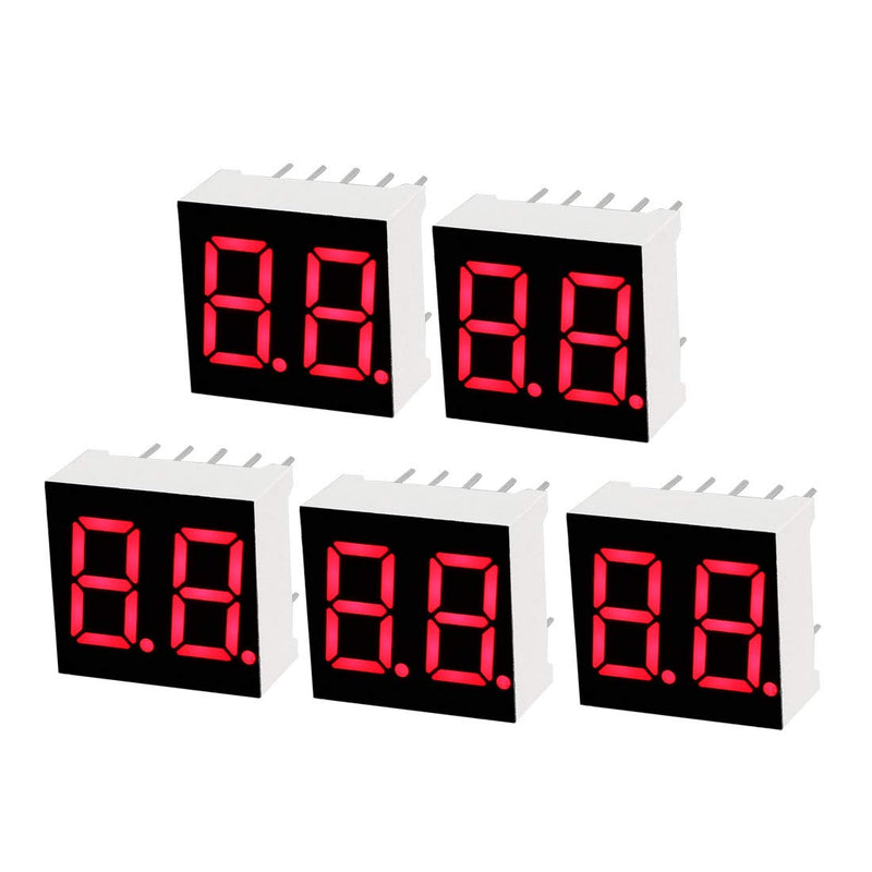 [Australia - AusPower] - uxcell Common Cathode 10 Pin 2 Bit 7 Segment Display 0.59 x 0.55 x 0.28 Inch 0.35" Red LED Display Digital Tube 5pcs 