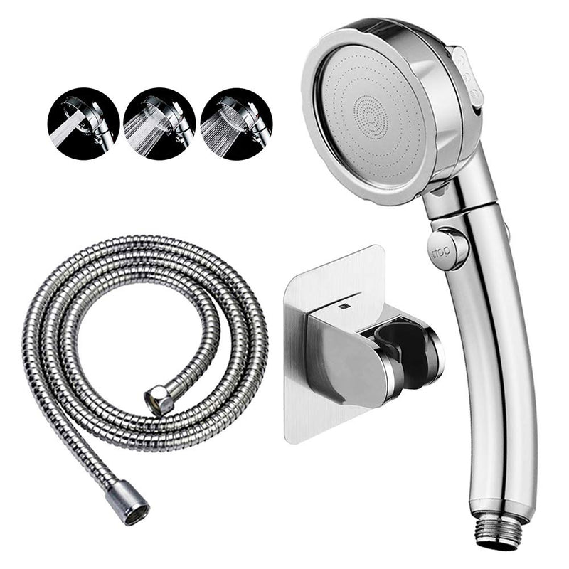 KAIYING Drill-Free High Pressure Handheld Shower Head with ON/OFF Pause Switch 3 Spray Modes Water Saving Showerhead, Detachable Puppy Shower Accessories (M:Shower Head (Chrome)+Bracket+Hose) Chrome